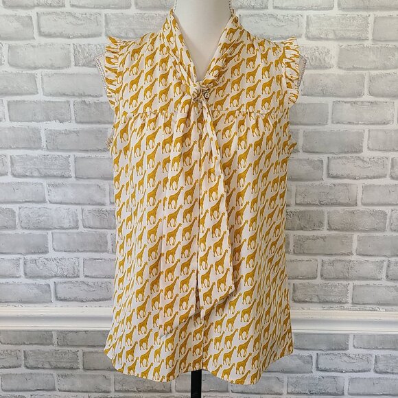 Tommy Hilfiger Giraffe Print Ruffle Accent Sleeveless Shirt Women's Med Artsy - Picture 1 of 8